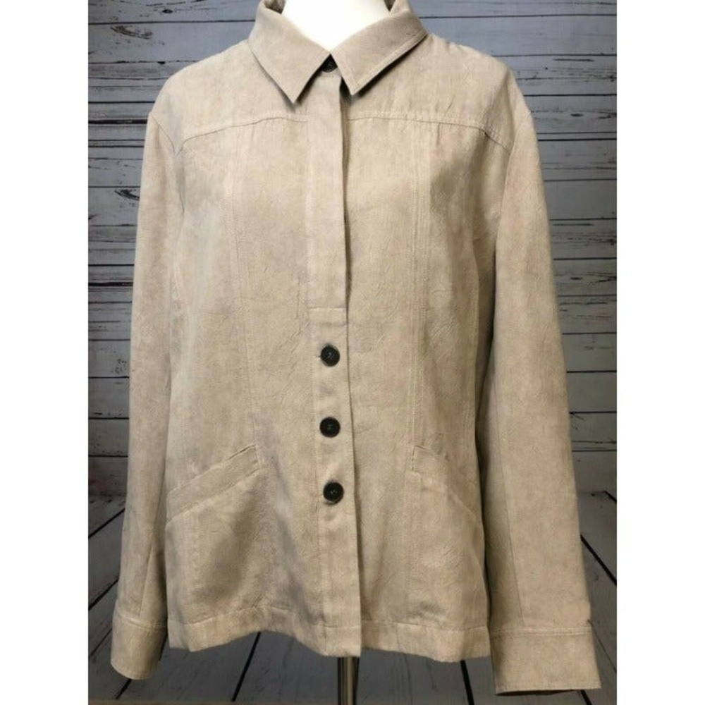 Chico's Faux Suede Jacket Large Size 3 Tan Button Front Collared Blazer Chicos